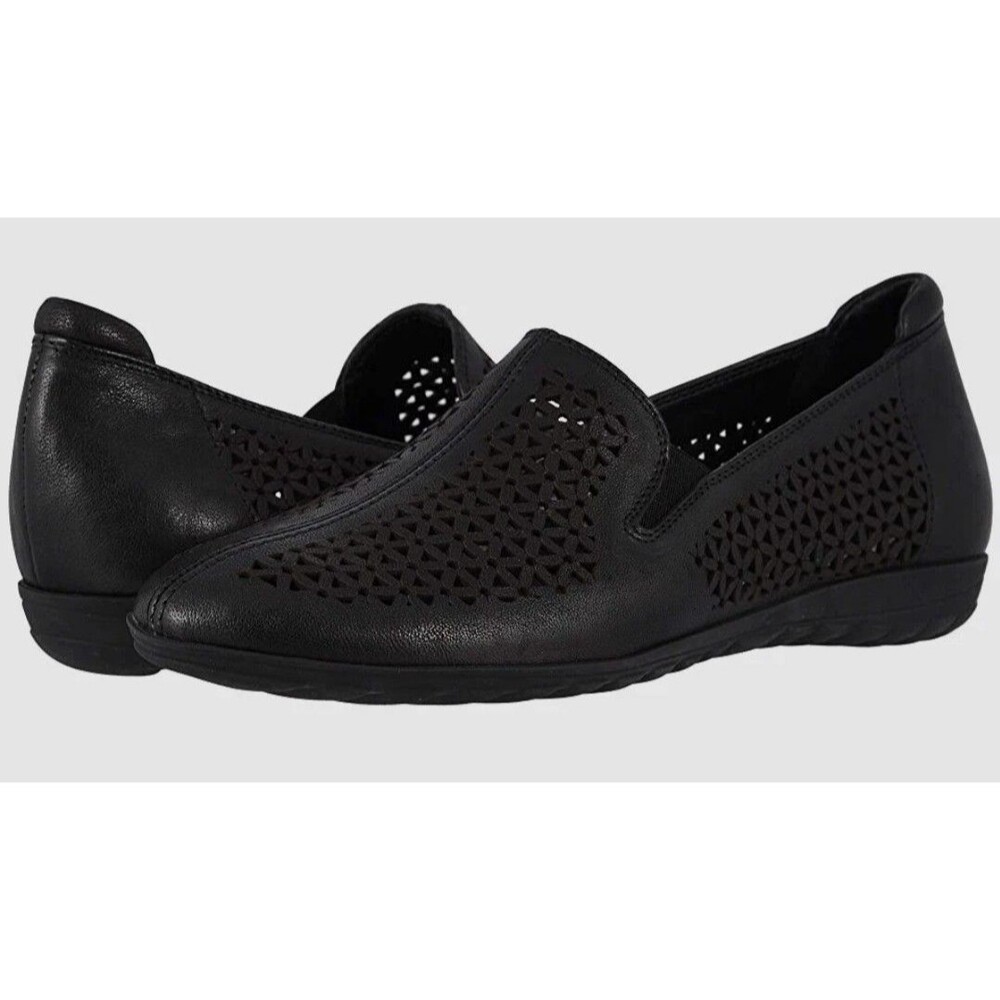 $295 Sesto Meucci Women's Black Bogey Perforated Loafers Shoes Size 10 M (R08)